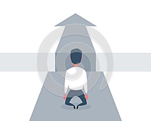 Business challenge and solution vector concept with businessman standing on the knees over big gap. Symbol of overcoming