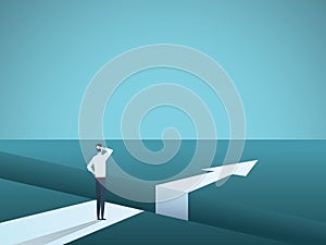 Business challenge and solution vector concept with businessman standing over big gap. Symbol of overcoming obstacles photo