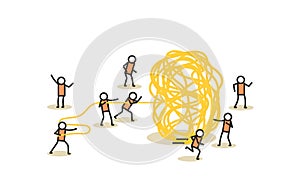 Business challenge vector achievement work progress. Tangle tangled conceptual abstract strategy teamwork people illustration.