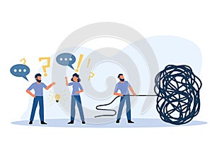 Business challenge vector achievement work progress. Tangle tangled conceptual abstract strategy teamwork people illustration.