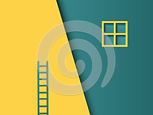 Business challenge vector concept with misplaced ladder. Modern paper cutout vector style. Symbol of hard work, effort