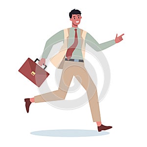 Business character with briefcase running. Business man