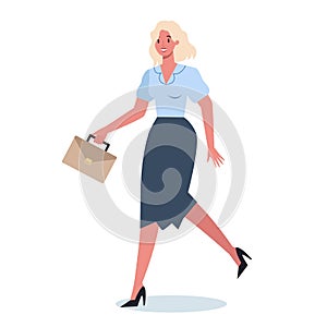 Business character with briefcase running. Business woman rushing i