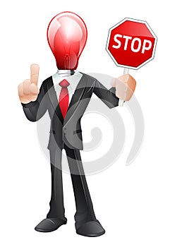 Business character with stop