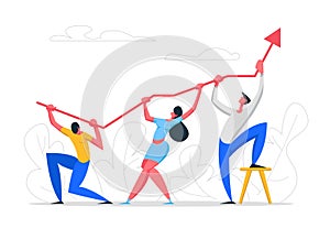 Business Character Teamwork Concept. Business Team Holding Up Arrow Symbol. Financial Success, Career Growth