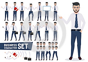 Business character vector set with male businessman in presentation pose