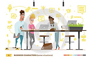 Business characters in the working environment.