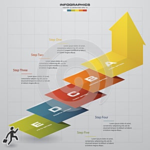 Business chart. 5 Steps diagram template. Vector. Step by step idea.