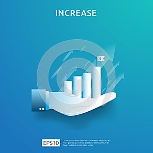 business chart on hand. income salary rate increase. graphic growth margin revenue. Finance performance of return on investment