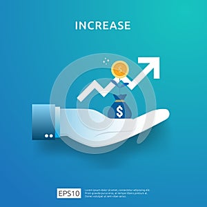 business chart on hand. income salary rate increase. graphic growth margin revenue. Finance performance of return on investment