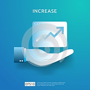 business chart on hand. income salary rate increase. graphic growth margin revenue. Finance performance of return on investment