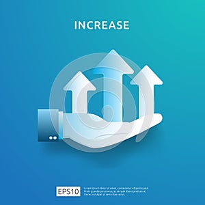 business chart on hand. income salary rate increase. graphic growth margin revenue. Finance performance of return on investment