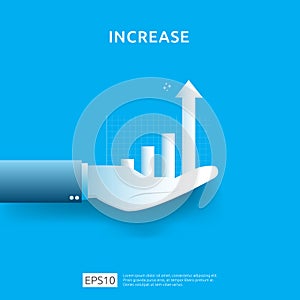 business chart on hand. income salary rate increase. graphic growth margin revenue. Finance performance of return on investment