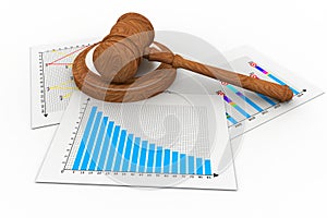 Business chart with judges court gavel