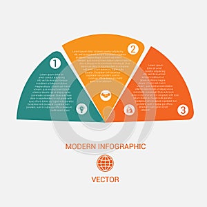 Business chart modern infographic vector template from color semicircle for 3 options