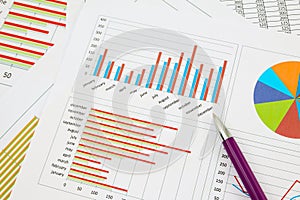 Business chart with purple pen