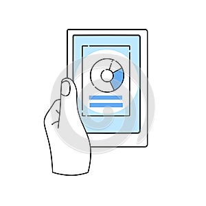 Business chart on tablet screen in hands. Touch screen device