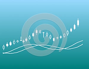 Business chart with uptrend line graph, bar chart and stock numbers in bull market on blue color background