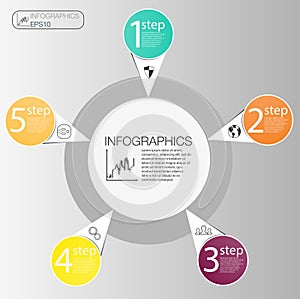 Business circle infographic concept. Vector circle elements for infographic. Template infographic 5 position, steps.
