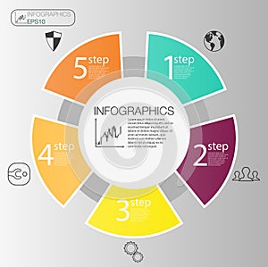 Business circle infographic concept. Vector circle elements for infographic. Template infographic 5 position, steps.