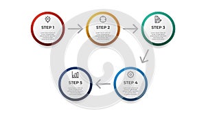 Business circle infographic element template with 5 points or options