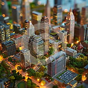 Business City Center, Downtown Skyscrapers Landscape, Sky Scrapers Panorama, City Miniature Diorama