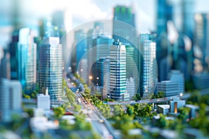 Business City Center, Downtown Skyscrapers Landscape, Sky Scrapers Panorama, City Miniature Diorama