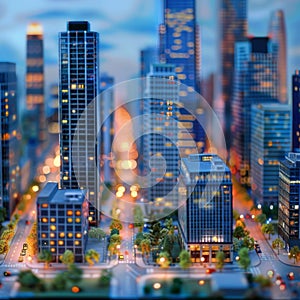 Business City Center, Downtown Skyscrapers Landscape, Sky Scrapers Panorama, City Miniature Diorama