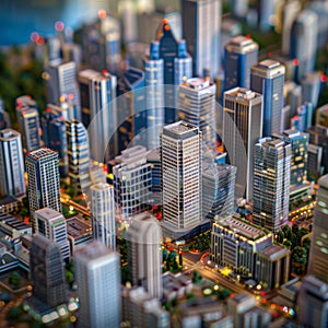 Business City Center, Downtown Skyscrapers Landscape, Sky Scrapers Panorama, City Miniature Diorama