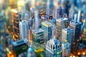 Business City Center, Downtown Skyscrapers Landscape, Sky Scrapers Panorama, City Miniature Diorama