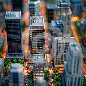 Business City Center, Downtown Skyscrapers Landscape, Sky Scrapers Panorama, City Miniature Diorama