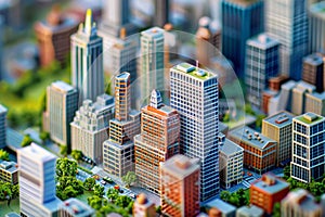 Business City Center, Downtown Skyscrapers Landscape, Sky Scrapers Panorama, City Miniature Diorama photo