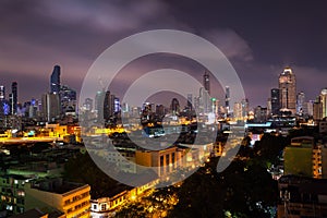 business cityscape area and modern building city and transportation urban area at dusk twilight night sky of bangkok thailand