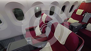 Business class - jet airplane interior view