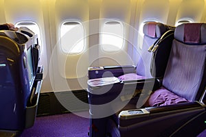 Business class luxury airplane interior