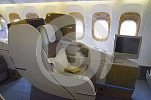 Business class seat in the airplane