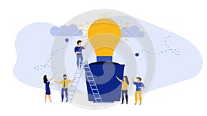 Business clear idea vector illustration concept background. Awareness office attention people light bulb. Cartoon achievement