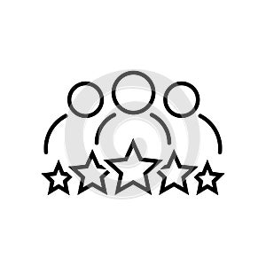 Business client line icon. Team and 5 stars symbol