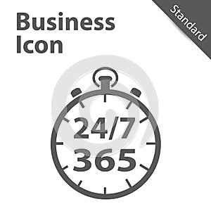 Business Clock Icon 24/7 365 Days - Standard label for Customer