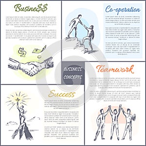 Business and Co-operation Set Vector Illustration
