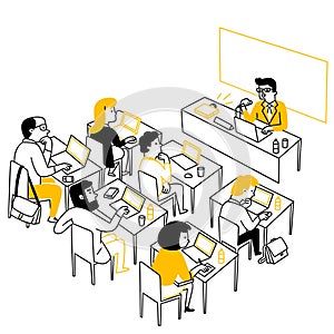 Business coach training workshop doodle illustration