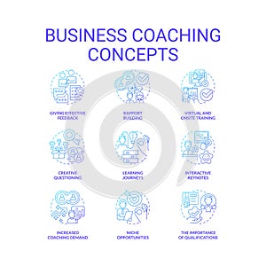 Business coaching blue gradient concept icons set