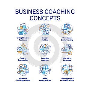 Business coaching concept icons set