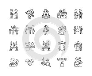 Business coaching line icons, signs, vector set, outline illustration concept