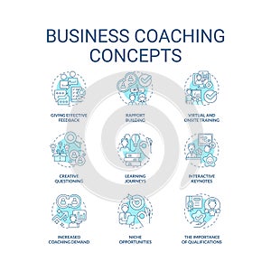 Business coaching turquoise concept icons set