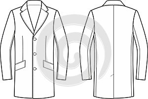 Business coat flat sketch. Classic overcoat apparel design. Front and back. photo