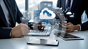 Cloud Computing Business Collaboration with Technology Icons and Data Flow