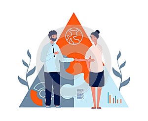 Business collaboration. International deal, woman man handshake. Young investors or teamwork vector illustration