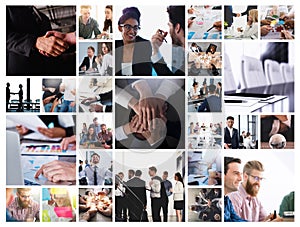 Business collage with scene of business person at work