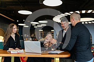 Business colleagues discussing office work in company